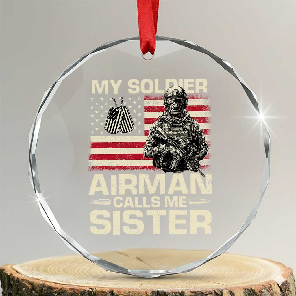 Proud Air Force Sister Crystal Glass Ornament My Soldier Airman Calls Me Sister US Flag - Wonder Print Shop