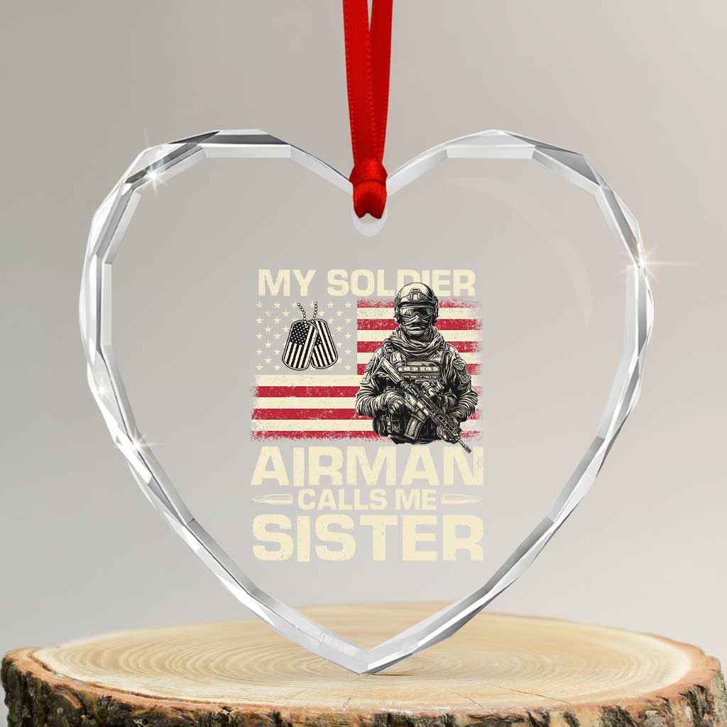 Proud Air Force Sister Heart Crystal Glass Ornament My Soldier Airman Calls Me Sister US Flag - Wonder Print Shop