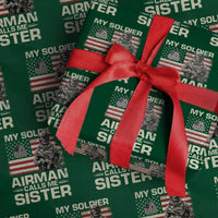 Proud Air Force Sister Wrapping Paper Roll My Soldier Airman Calls Me Sister US Flag - Wonder Print Shop