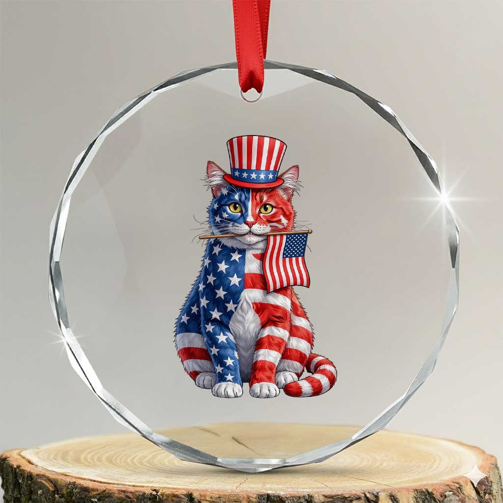 Proud American Cat Lover Crystal Glass Ornament Patriotic Animal Lover Gift