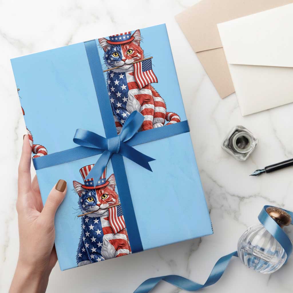 Proud American Cat Lover Wrapping Paper Roll Patriotic Animal Lover Gift