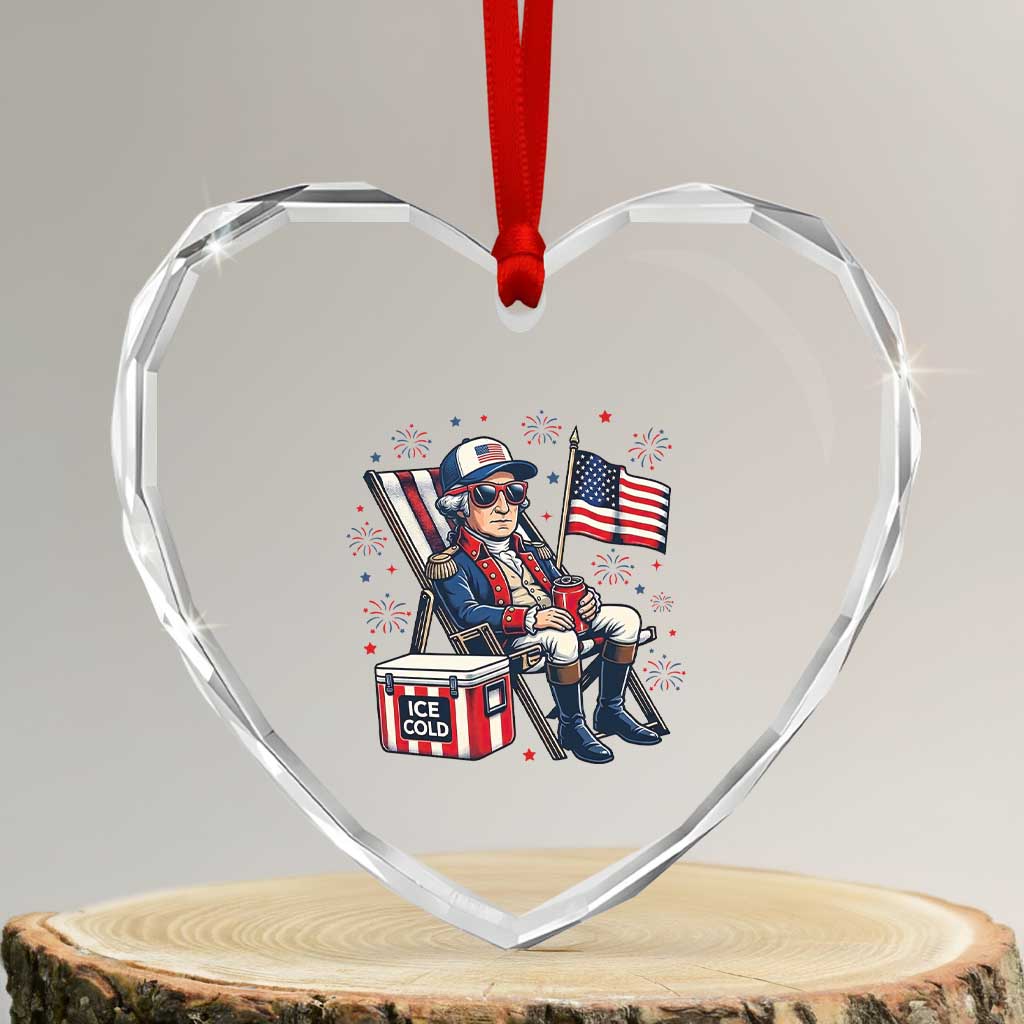 Proud American George Washington Patriotic Heart Crystal Glass Ornament