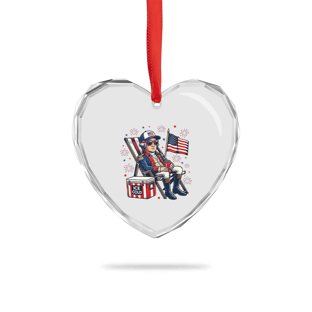 Proud American George Washington Patriotic Heart Crystal Glass Ornament