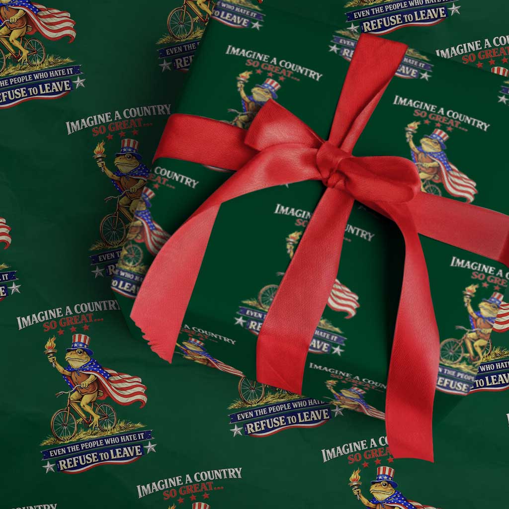 Proud American Humor Patriotic Frog On Bicycle Graphic Wrapping Paper Roll Imagine A Country So Great Pride