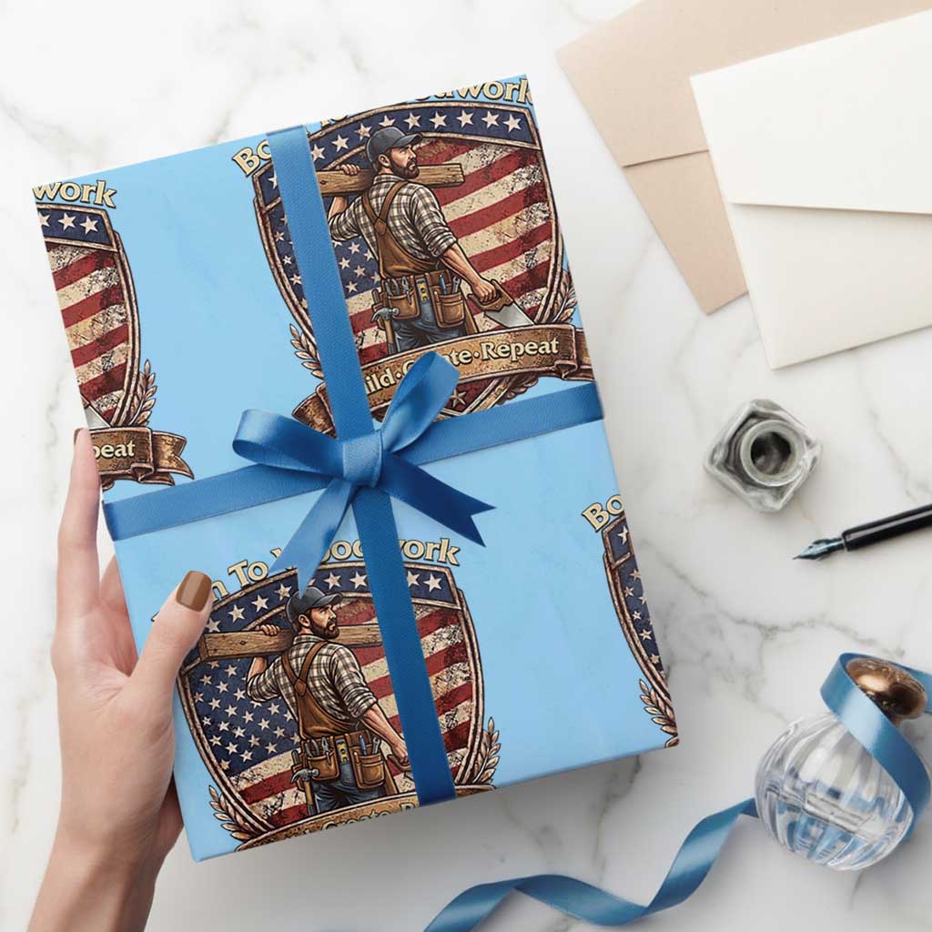 Proud American Woodworker Wrapping Paper Roll Born To Woodwork Patriotic Gift