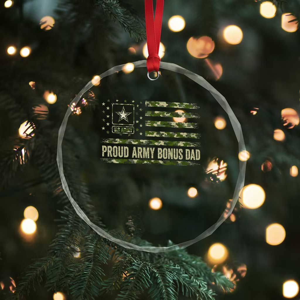 Proud Army Bonus Dad Crystal Glass Ornament Vintage Stepdad Birthday Step Dad Camo US Flag