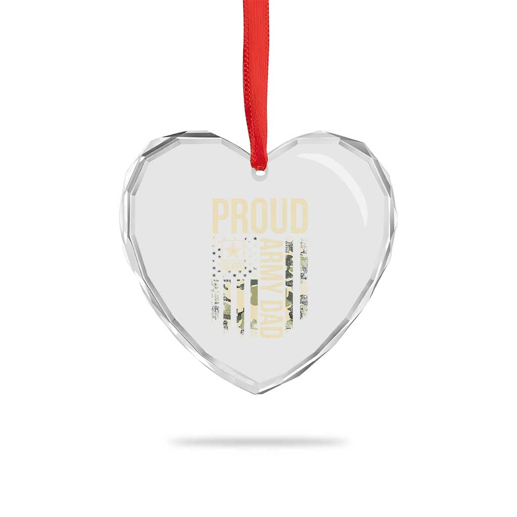 Proud Army Dad Camo American Flag Veteran Gift Heart Crystal Glass Ornament