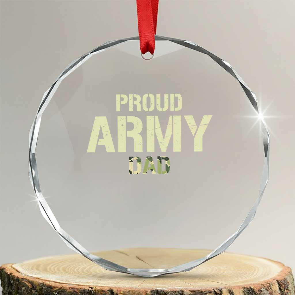 Proud Army Dad Crystal Glass Ornament Military Camo American Flag Father's Day