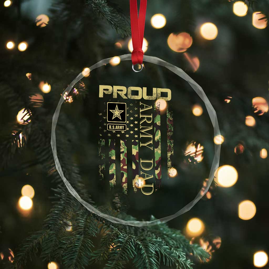 Proud Army Dad Crystal Glass Ornament Military Father US Army Camo Flag