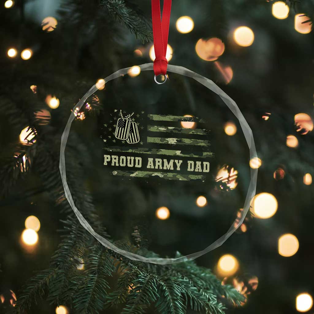 Proud Army Dad Crystal Glass Ornament Vintage Camo American Flag Veteran Father's Day - Wonder Print Shop
