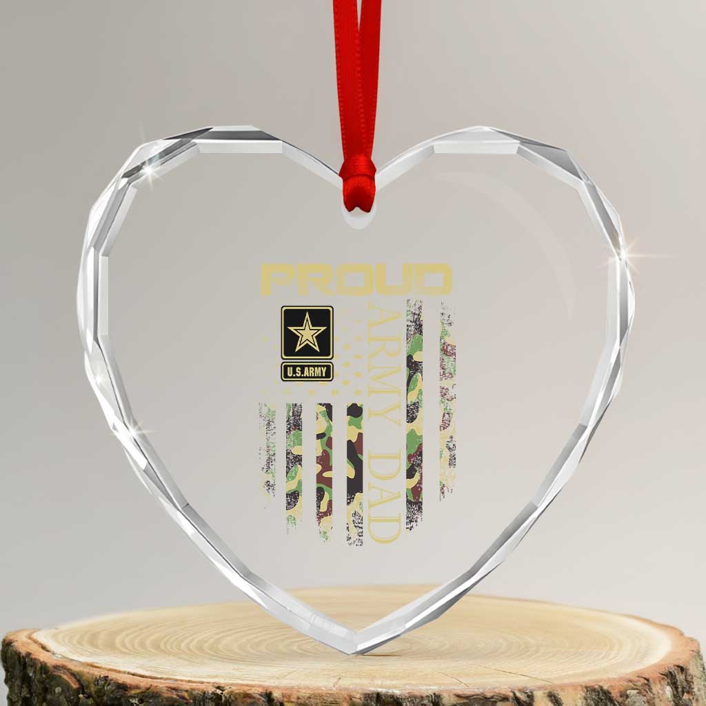 Proud Army Dad Heart Crystal Glass Ornament Military Father US Army Camo Flag