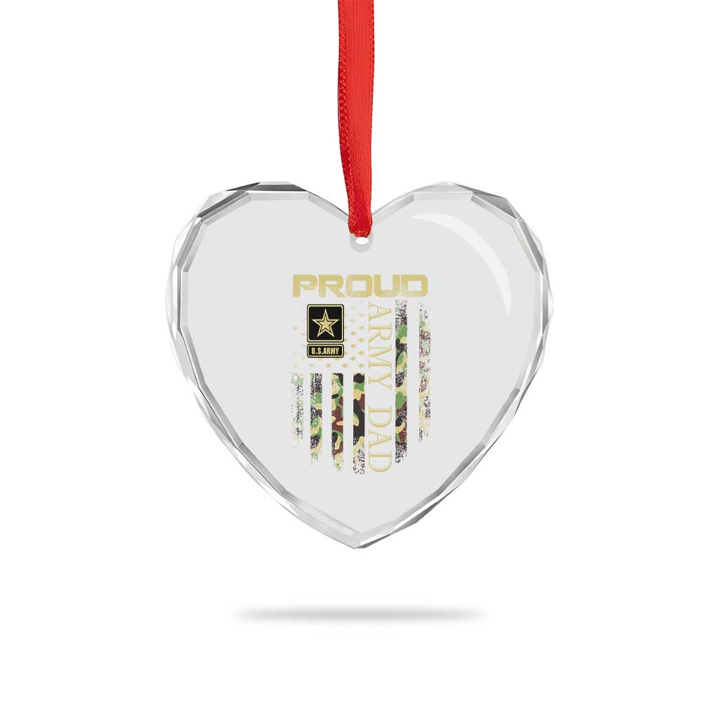 Proud Army Dad Heart Crystal Glass Ornament Military Father US Army Camo Flag