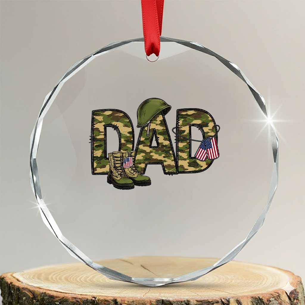 Proud Army Dad USA Flag Camo Crystal Glass Ornament Fathers Day Gift