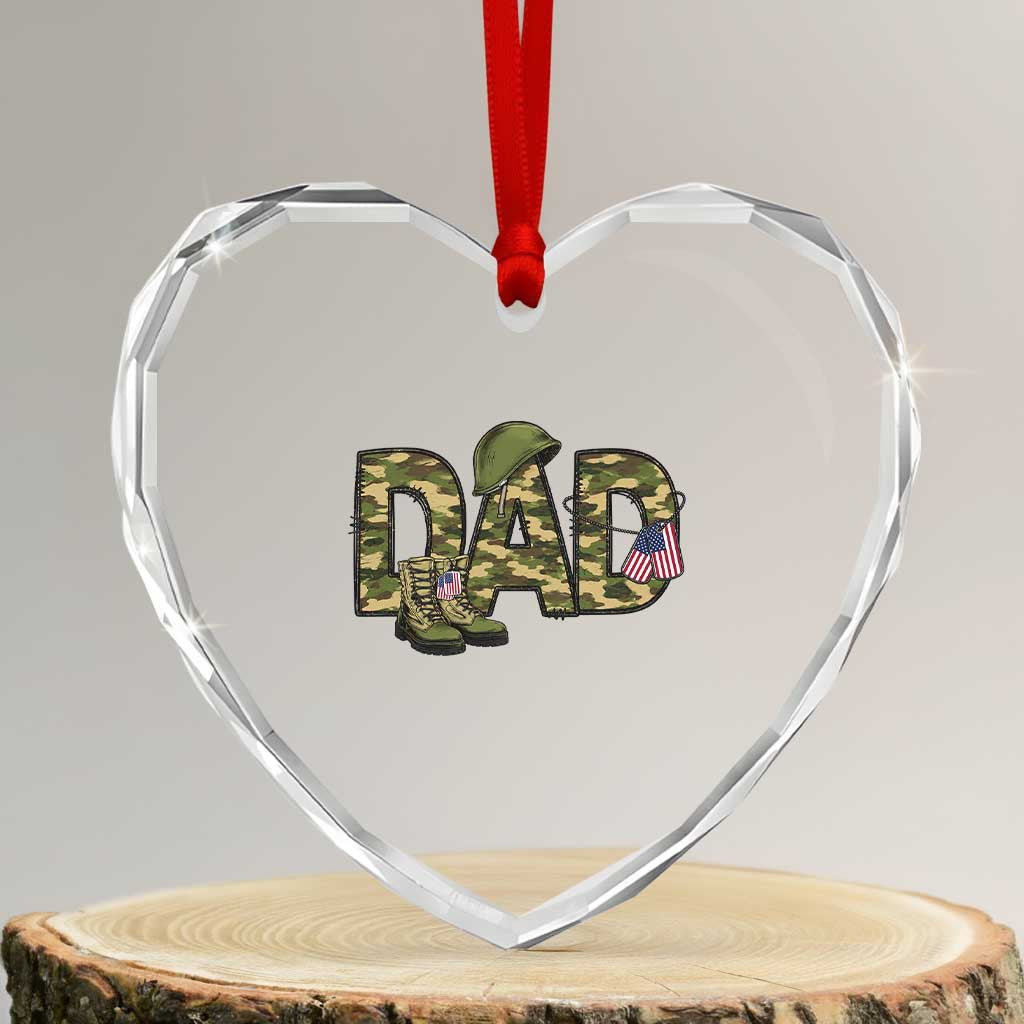 Proud Army Dad USA Flag Camo Heart Crystal Glass Ornament Fathers Day Gift