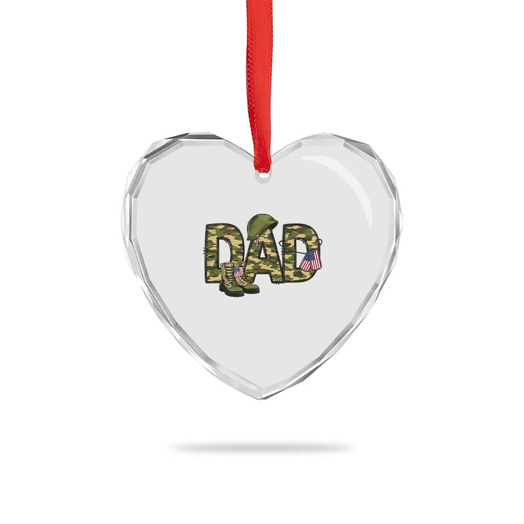 Proud Army Dad USA Flag Camo Heart Crystal Glass Ornament Fathers Day Gift