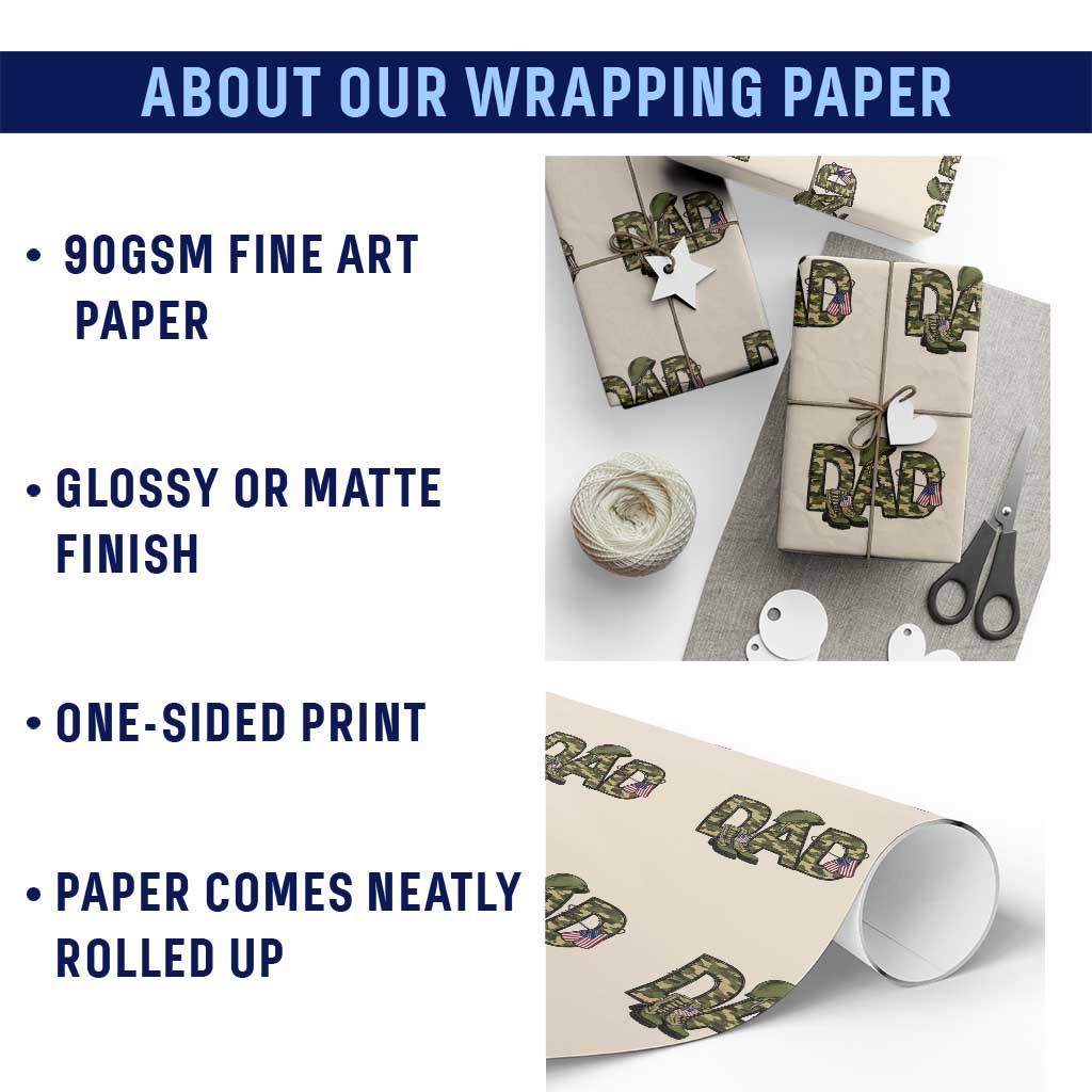 Proud Army Dad USA Flag Camo Wrapping Paper Roll Fathers Day Gift