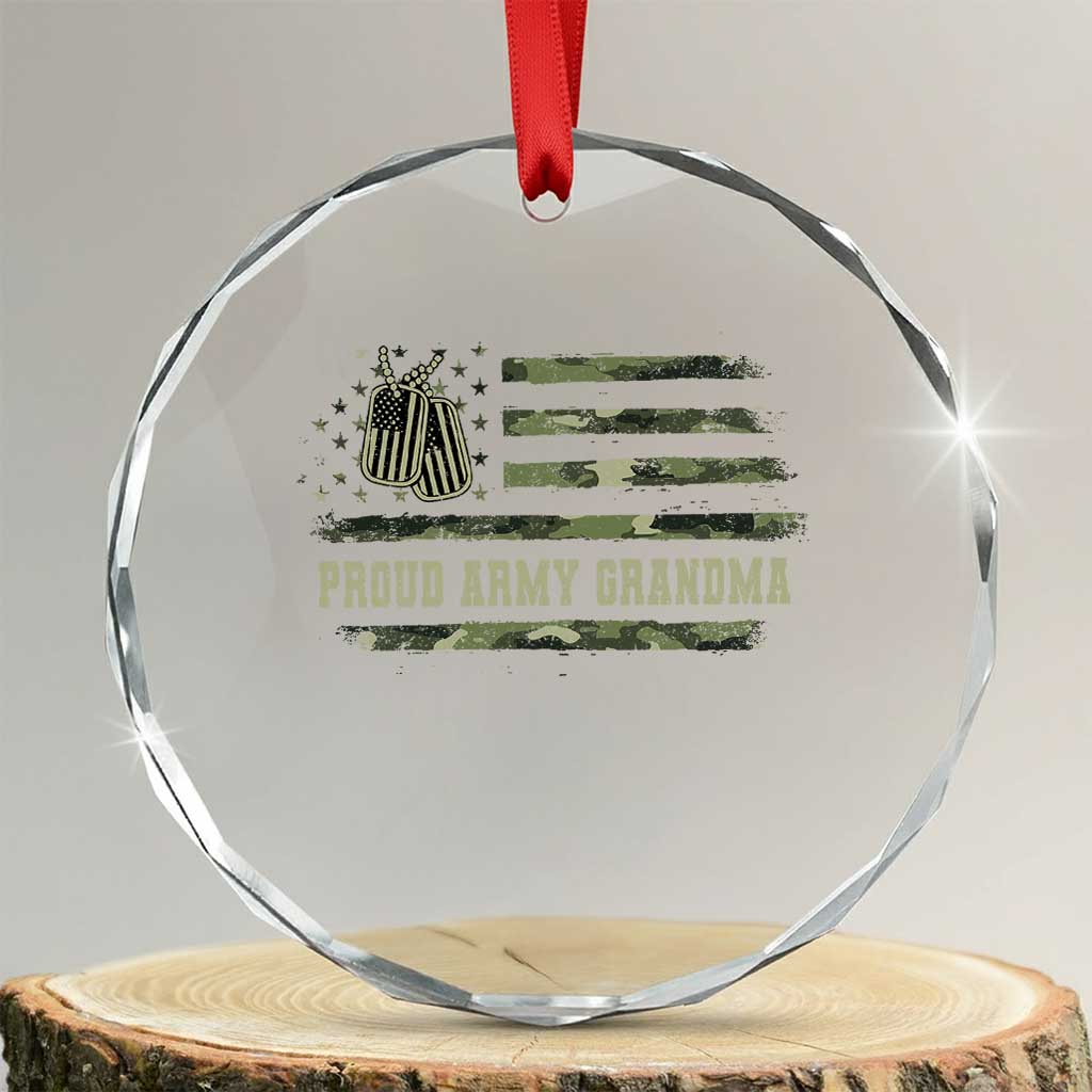 Proud Army Grandma Crystal Glass Ornament Vintage Camo American Flag Veteran - Wonder Print Shop
