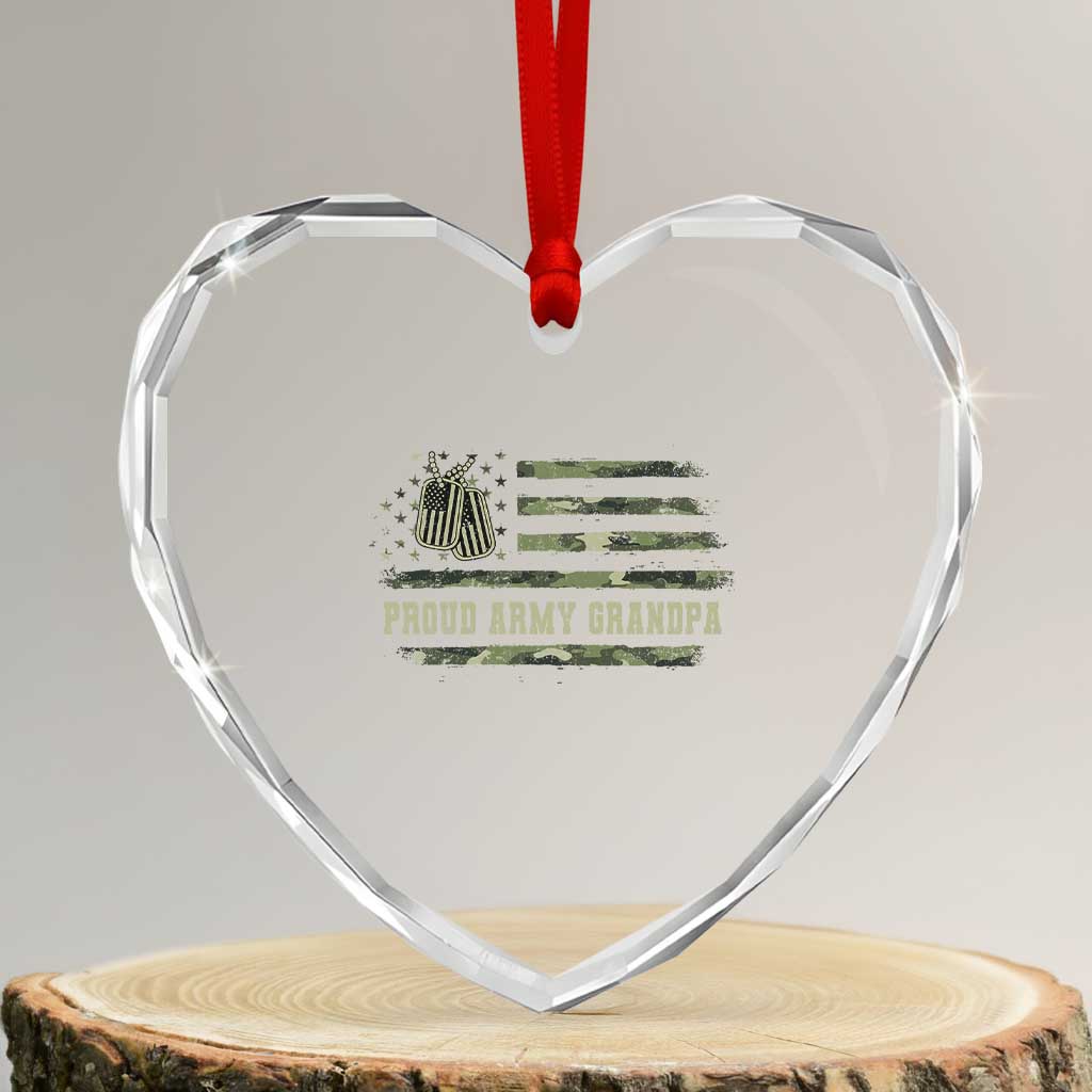 Proud Army Grandpa Heart Crystal Glass Ornament Vintage Camo American Flag Veteran - Wonder Print Shop