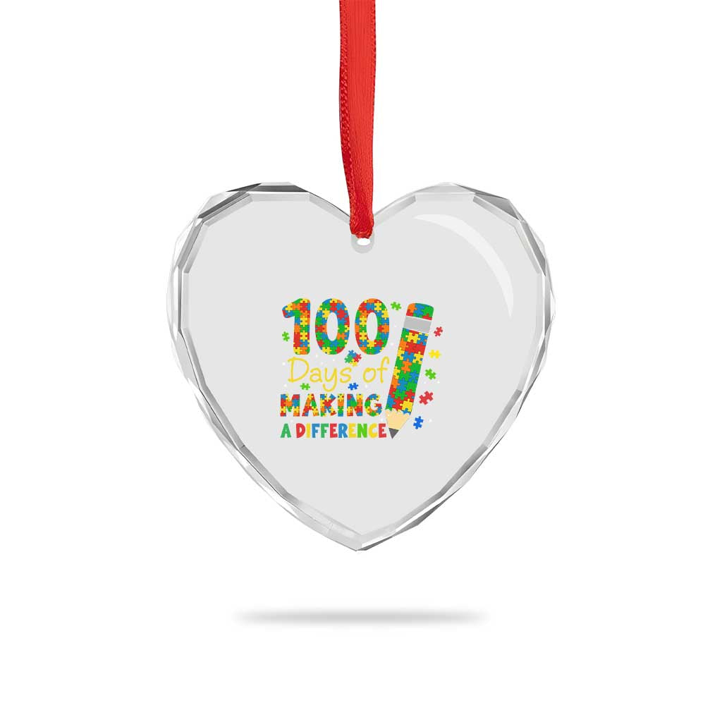 Proud Autism Teacher 100 Days Of School Heart Crystal Glass Ornament Making A Difference