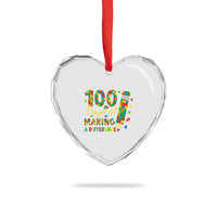 Proud Autism Teacher 100 Days Of School Heart Crystal Glass Ornament Making A Difference