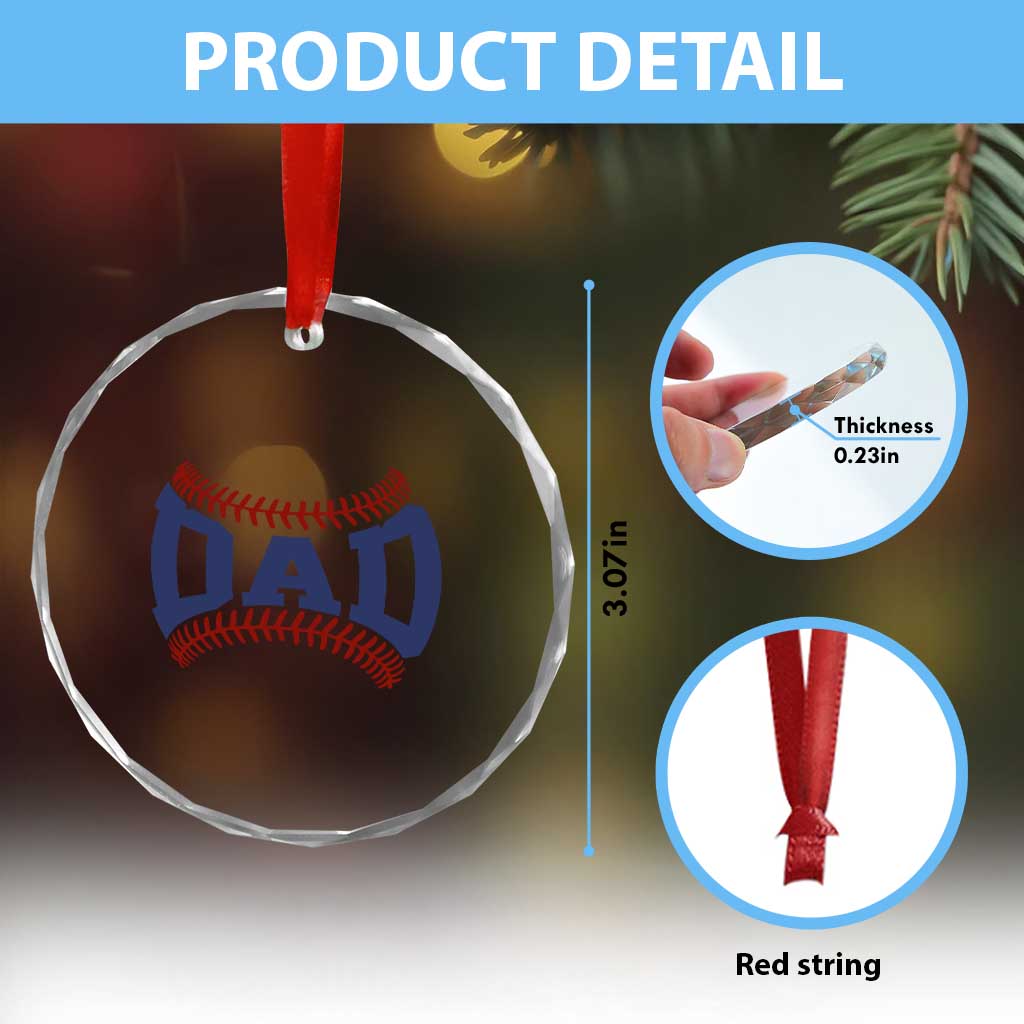 Proud Baseball Dad Crystal Glass Ornament Game Day Gift For Him