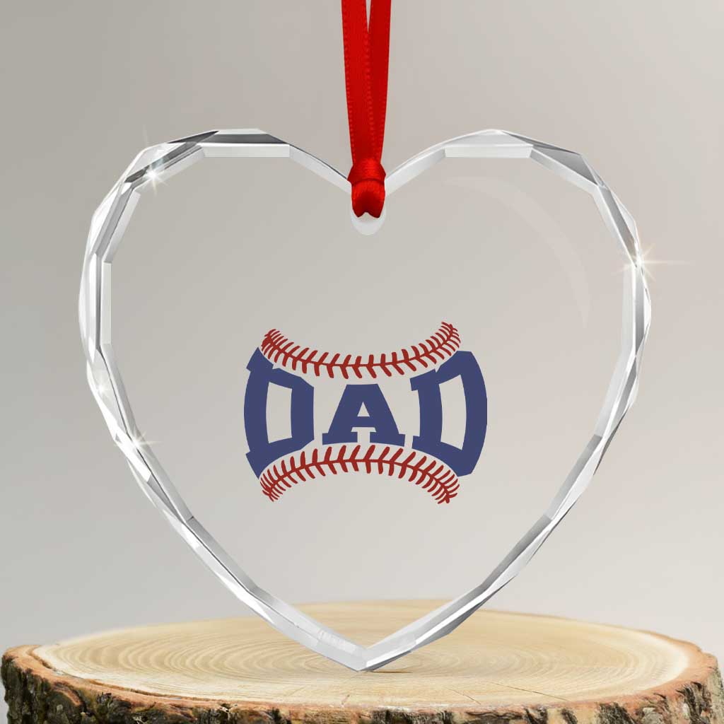 Proud Baseball Dad Heart Crystal Glass Ornament Game Day Gift For Him
