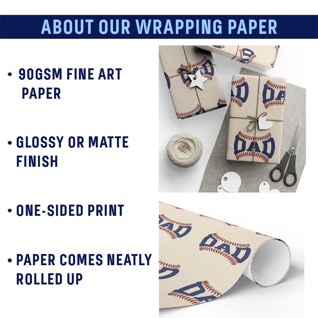 Proud Baseball Dad Wrapping Paper Roll Game Day Gift For Him