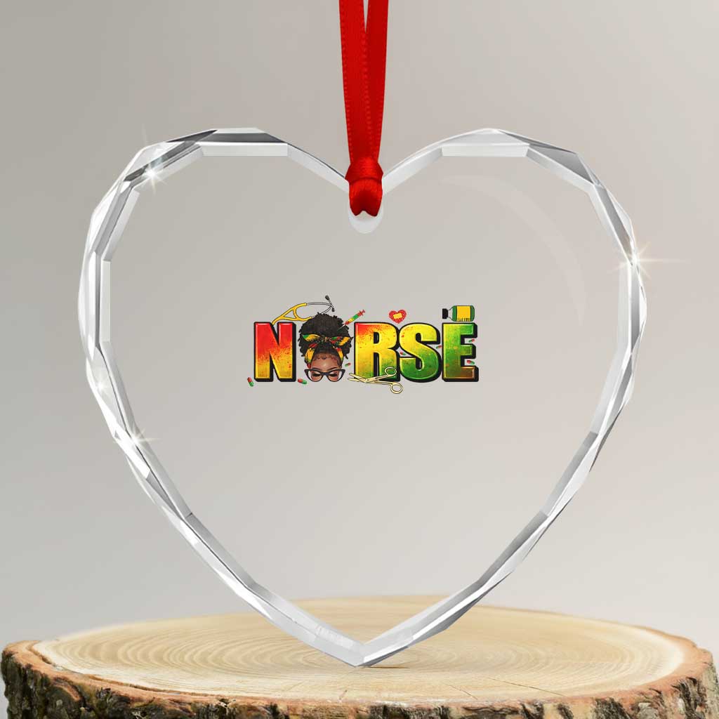 Proud Black Nurse Heart Crystal Glass Ornament Black History Month Healthcare Gift - Wonder Print Shop