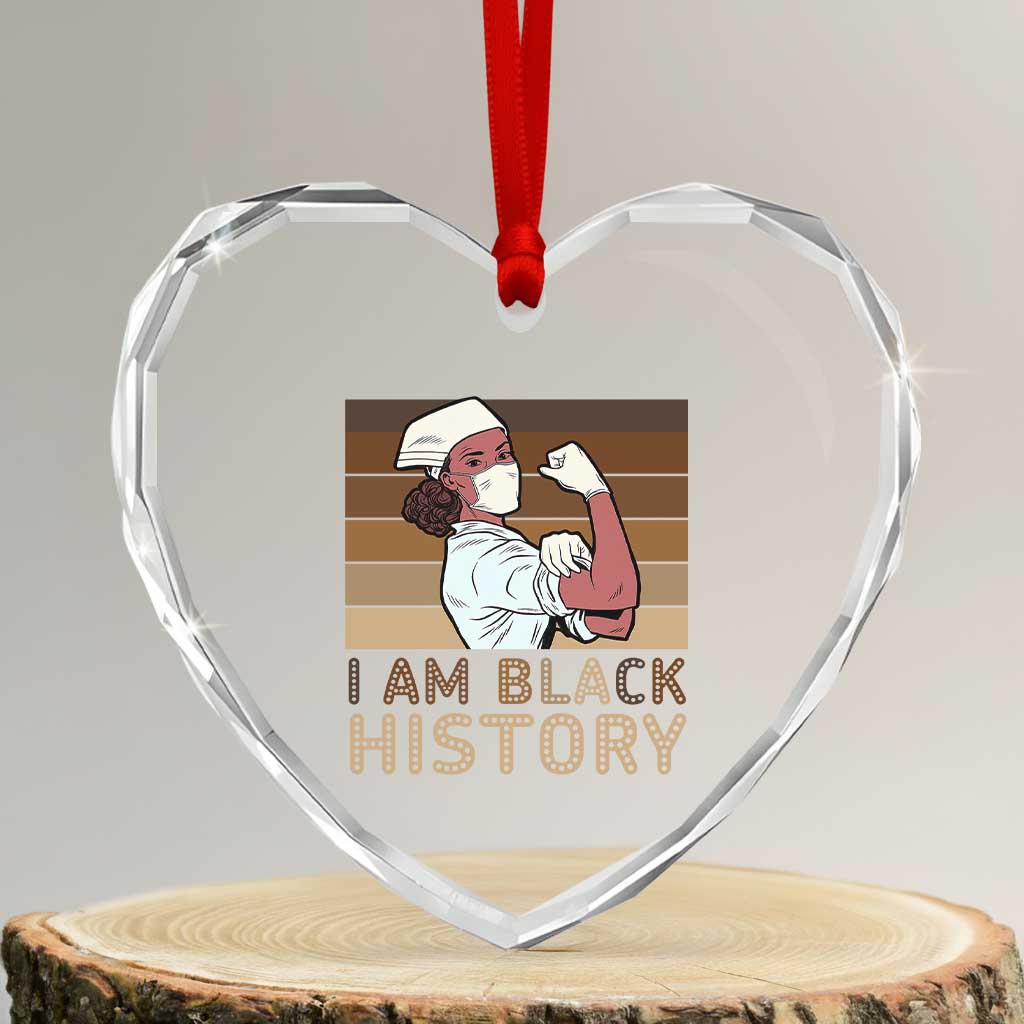 Proud Black Nurse Heart Crystal Glass Ornament I Am Black History - Wonder Print Shop