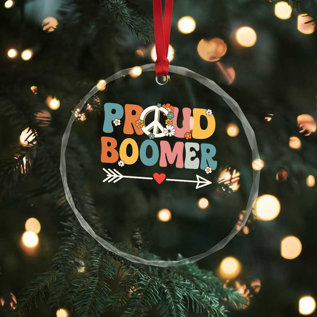 Proud Boomer Crystal Glass Ornament Boomers Generation Peace Sign Hippie 50s 60s - Wonder Print Shop