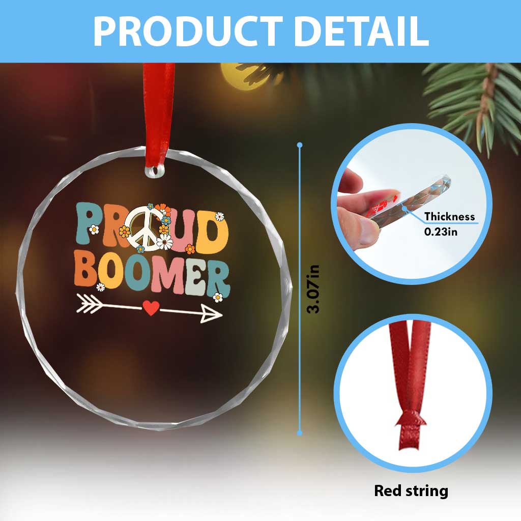 Proud Boomer Crystal Glass Ornament Boomers Generation Peace Sign Hippie 50s 60s - Wonder Print Shop