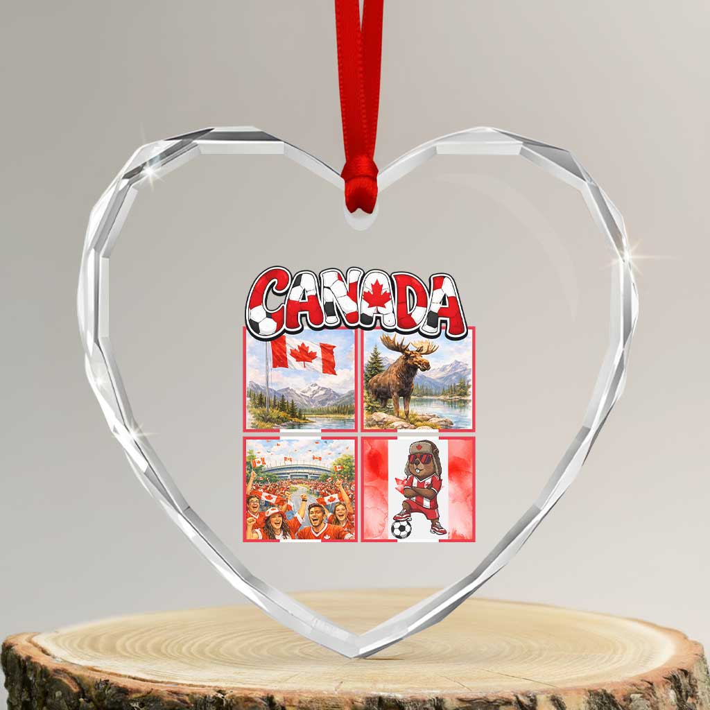 Proud Canada National Soccer Fan 2026 Gift Heart Crystal Glass Ornament