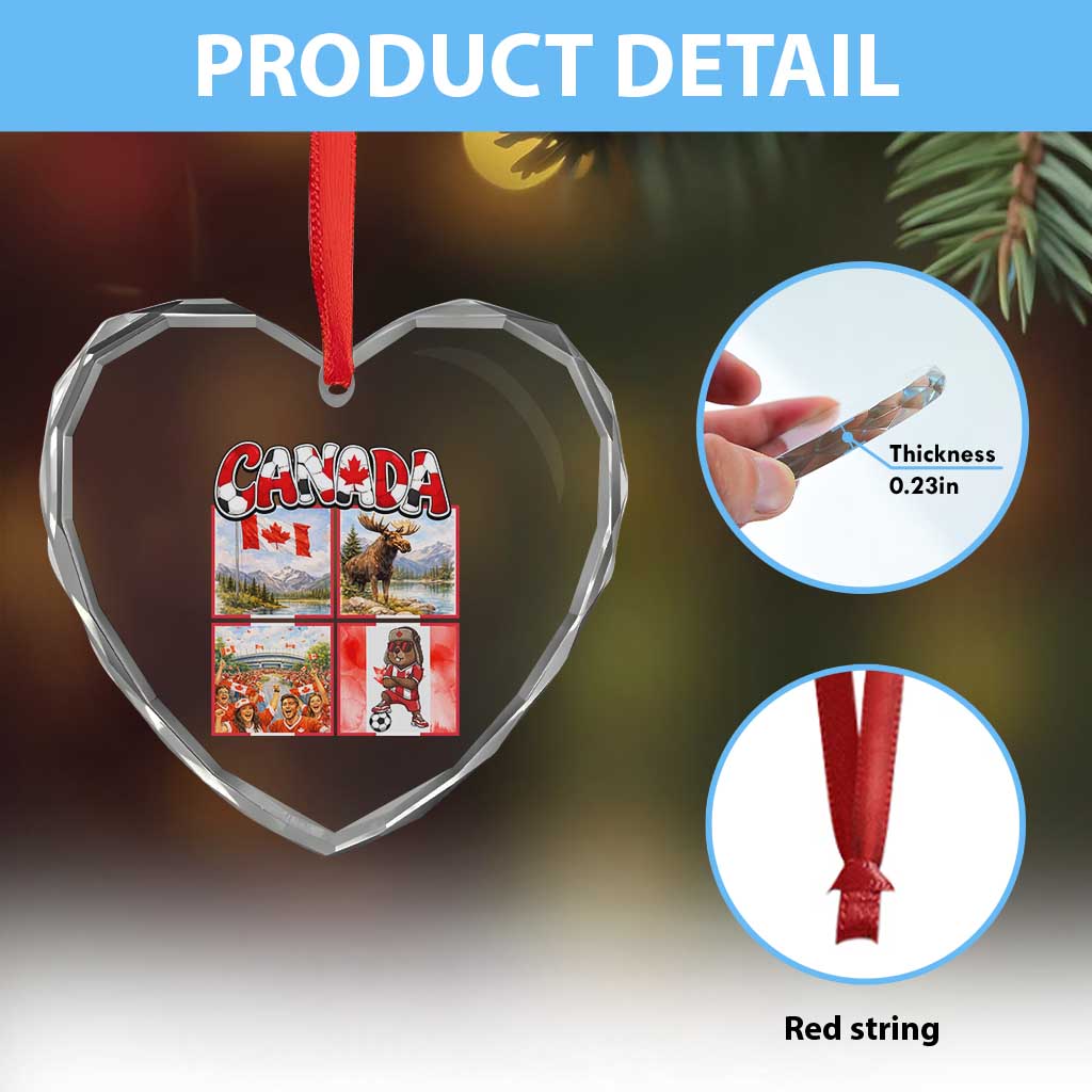 Proud Canada National Soccer Fan 2026 Gift Heart Crystal Glass Ornament