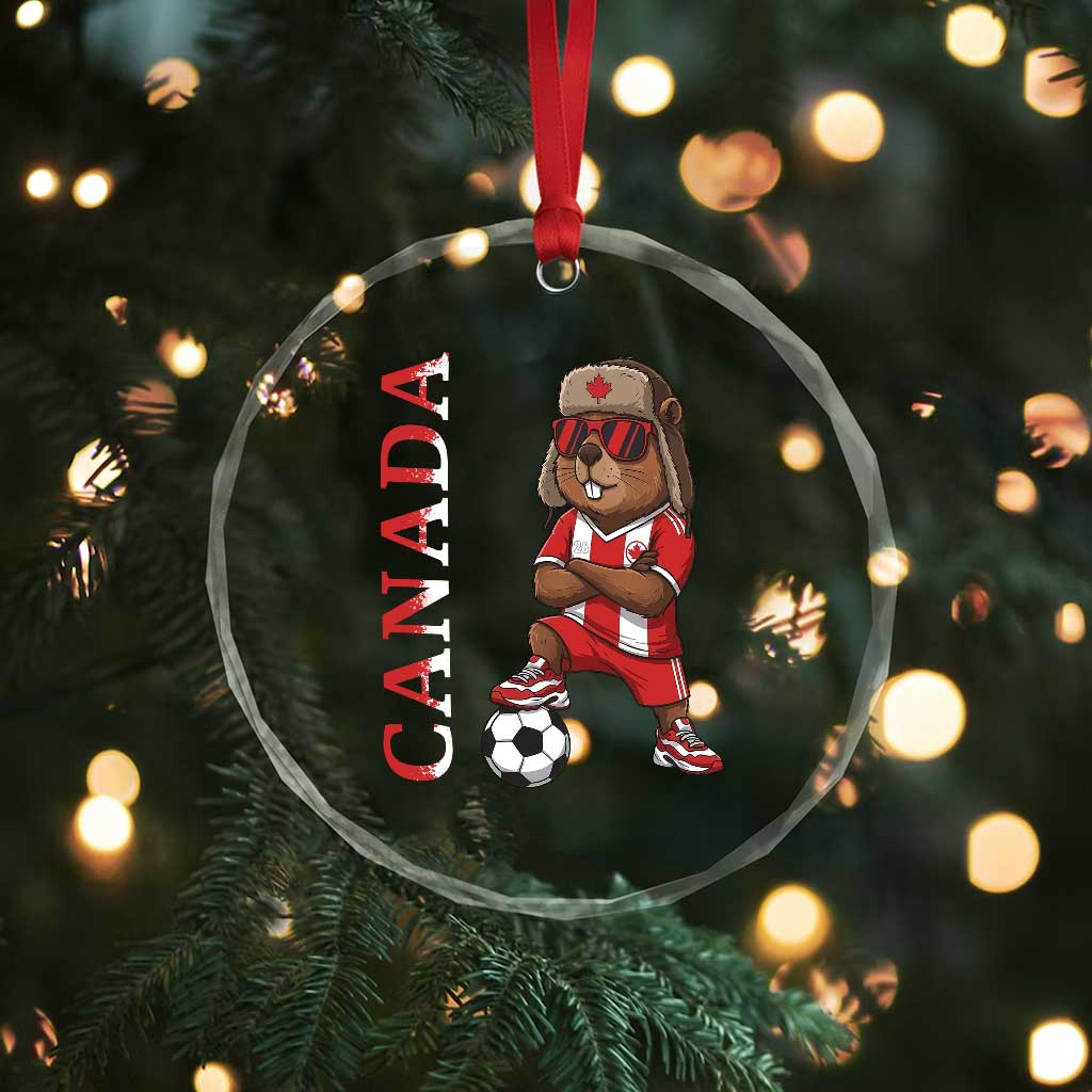 Proud Canada Soccer Beaver Crystal Glass Ornament Funny Football Fan Gift