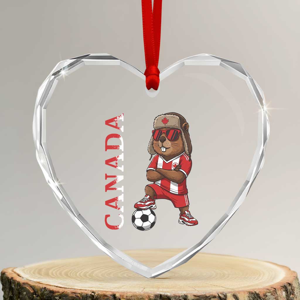 Proud Canada Soccer Beaver Heart Crystal Glass Ornament Funny Football Fan Gift