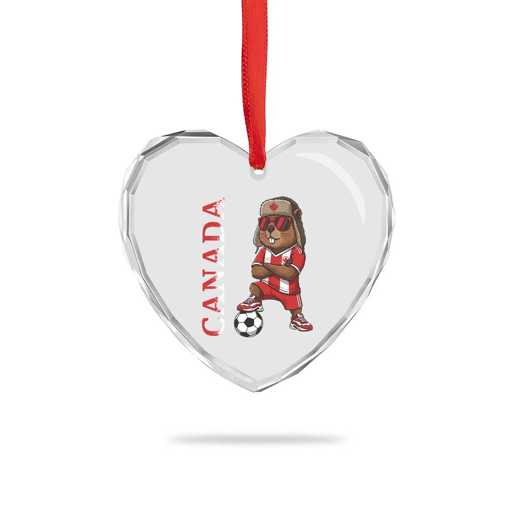 Proud Canada Soccer Beaver Heart Crystal Glass Ornament Funny Football Fan Gift