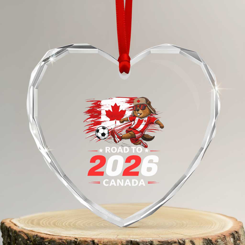 Proud Canada Soccer Beaver Heart Crystal Glass Ornament Road To 2026