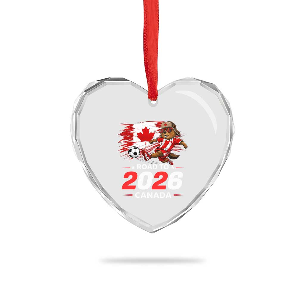 Proud Canada Soccer Beaver Heart Crystal Glass Ornament Road To 2026