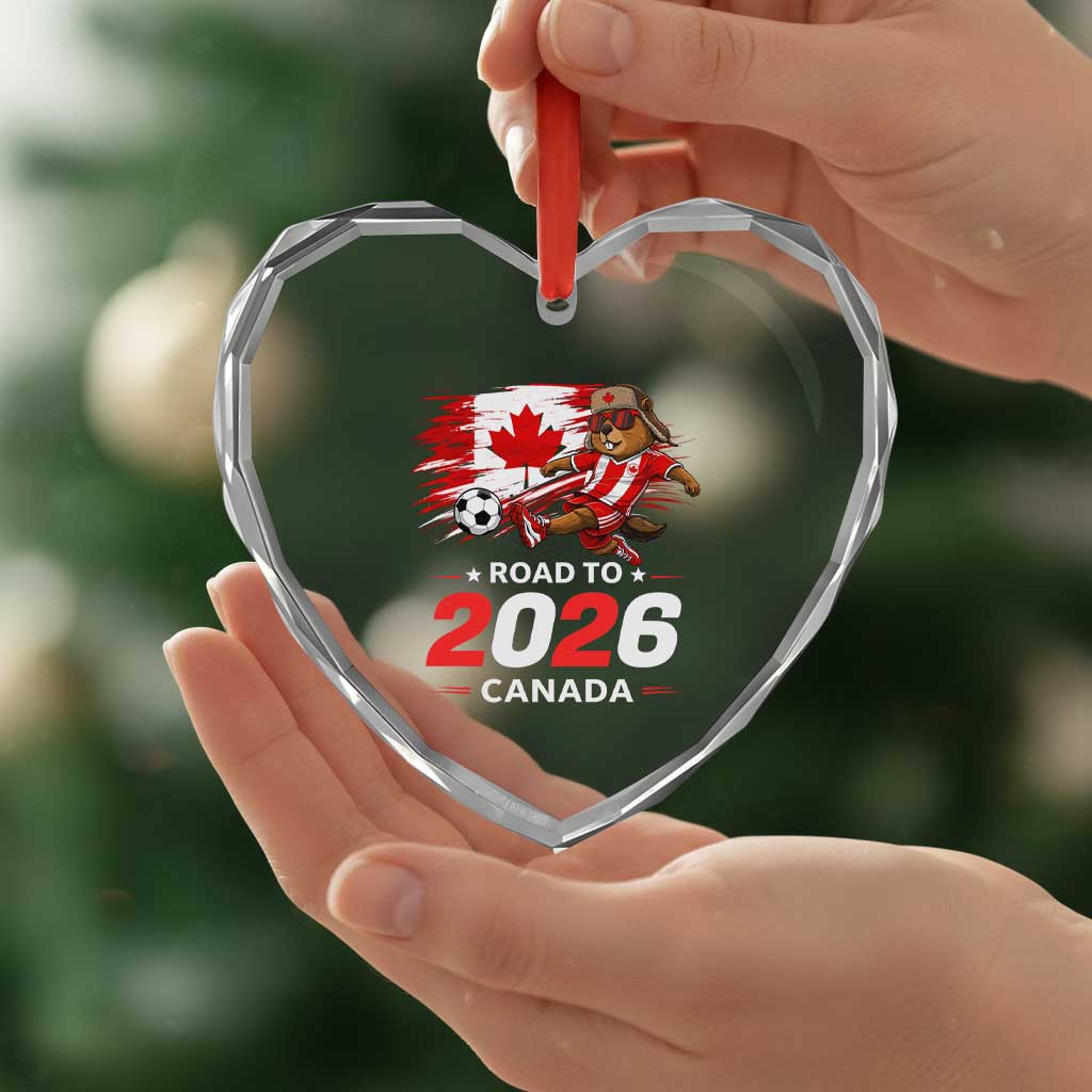 Proud Canada Soccer Beaver Heart Crystal Glass Ornament Road To 2026