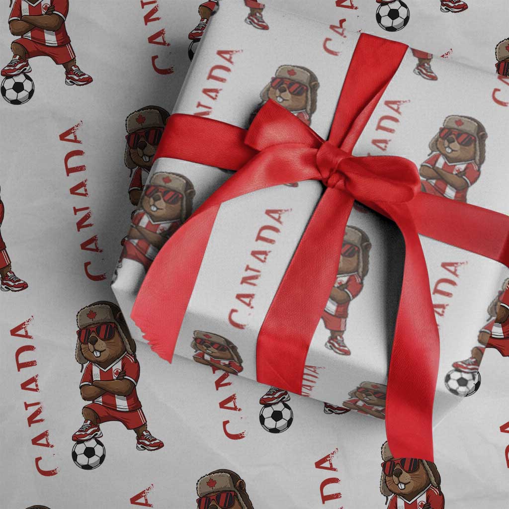 Proud Canada Soccer Beaver Wrapping Paper Roll Funny Football Fan Gift
