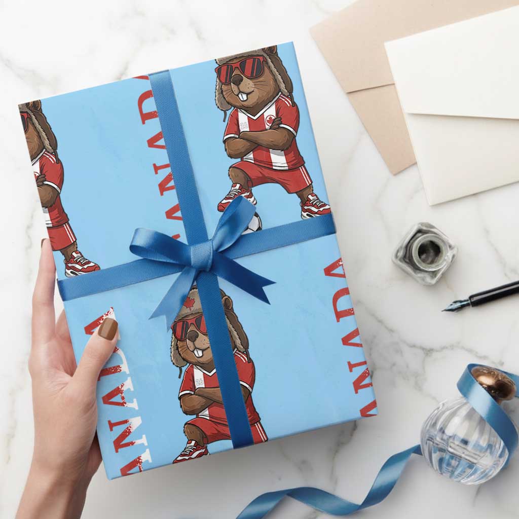 Proud Canada Soccer Beaver Wrapping Paper Roll Funny Football Fan Gift