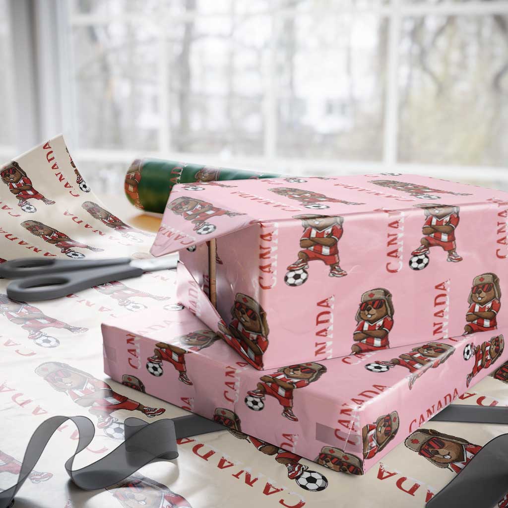 Proud Canada Soccer Beaver Wrapping Paper Roll Funny Football Fan Gift