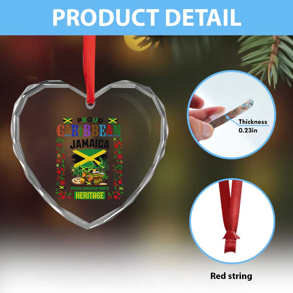 Proud Caribbean Jamaica Heritage Heart Crystal Glass Ornament Jamaican Roots and Island Culture