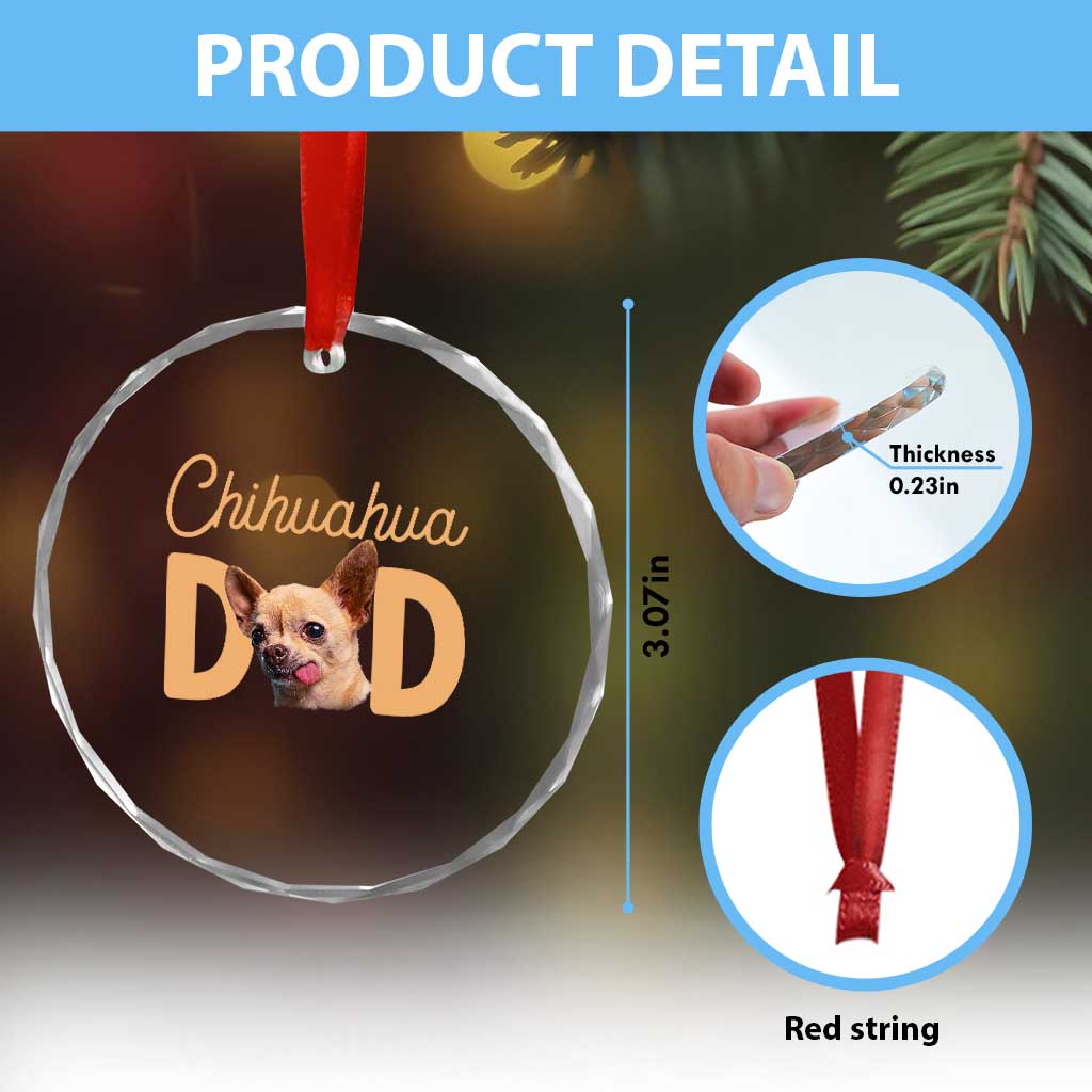 Proud Chihuahua Dad Crystal Glass Ornament Ankle Biter Dog Lover