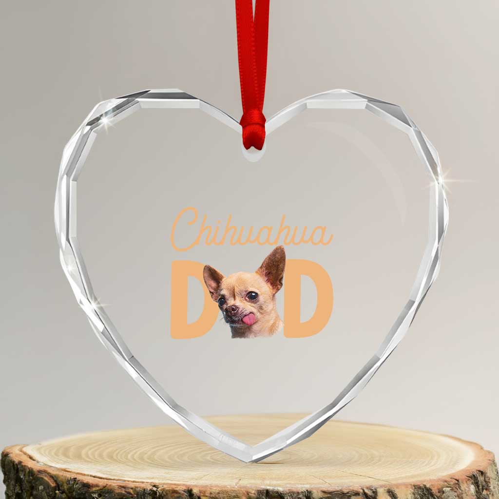 Proud Chihuahua Dad Heart Crystal Glass Ornament Ankle Biter Dog Lover