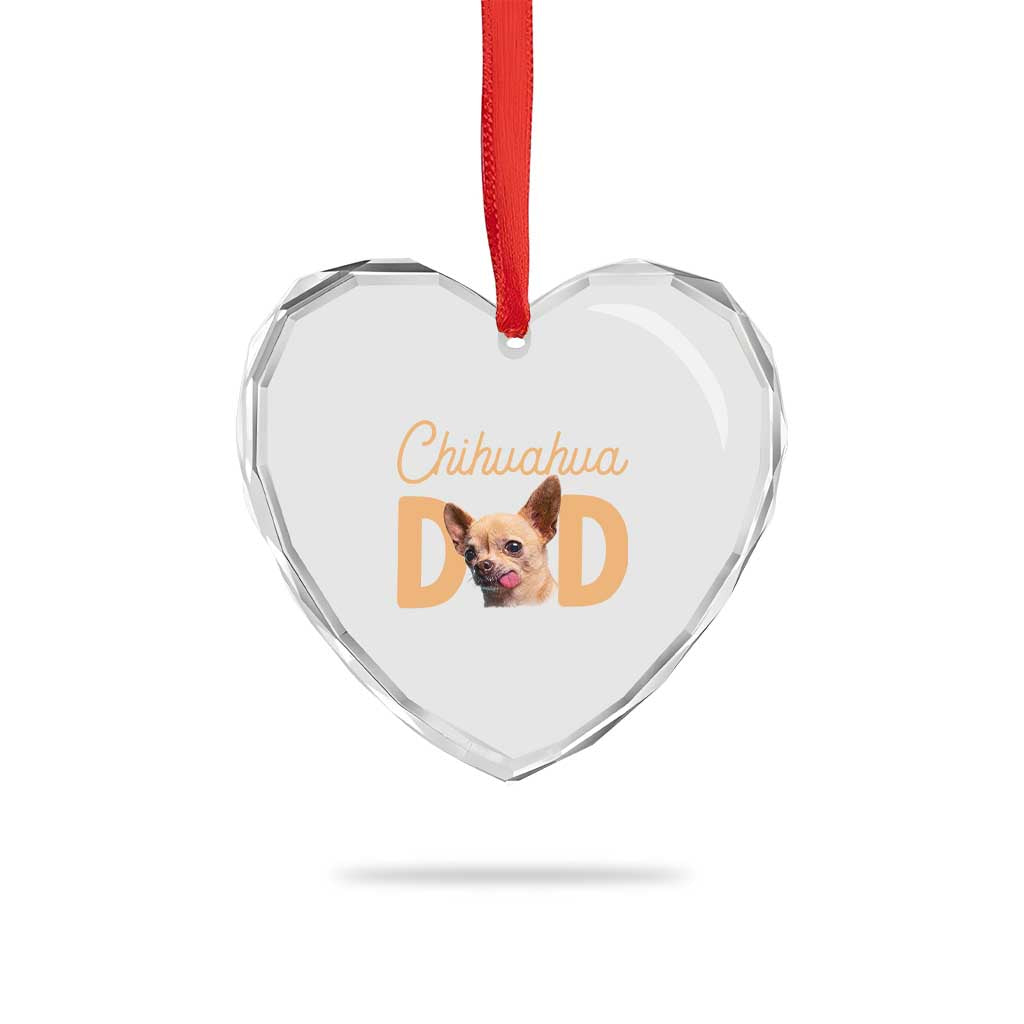 Proud Chihuahua Dad Heart Crystal Glass Ornament Ankle Biter Dog Lover