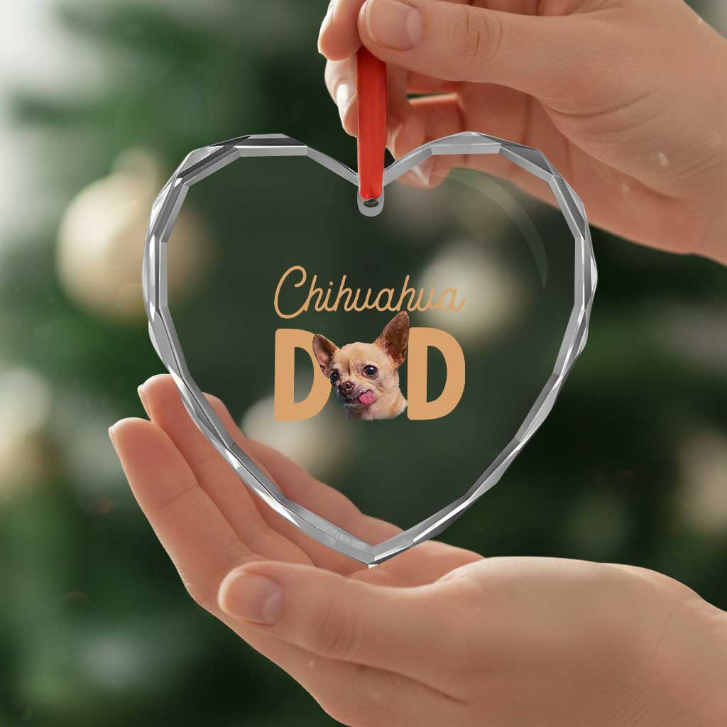 Proud Chihuahua Dad Heart Crystal Glass Ornament Ankle Biter Dog Lover