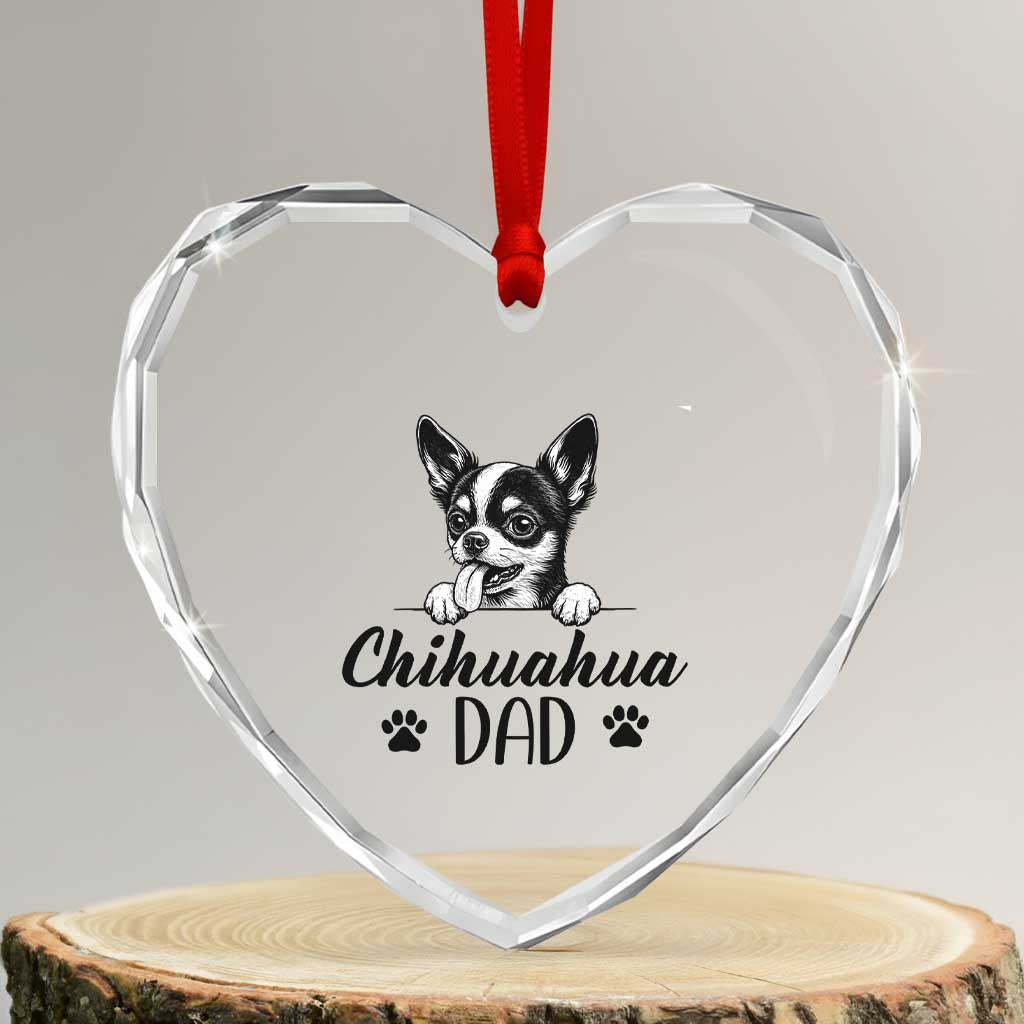 Proud Chihuahua Dad Heart Crystal Glass Ornament Dog Lover Gift Idea