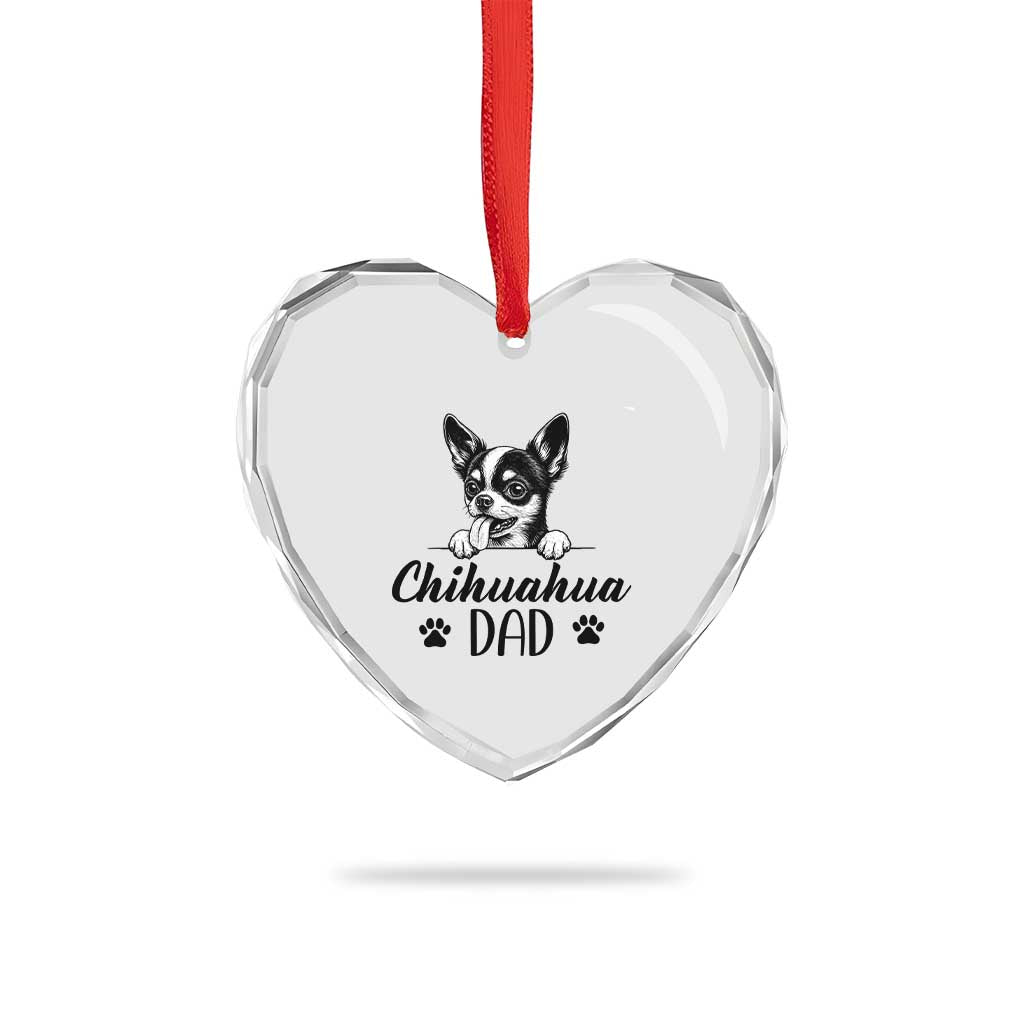 Proud Chihuahua Dad Heart Crystal Glass Ornament Dog Lover Gift Idea