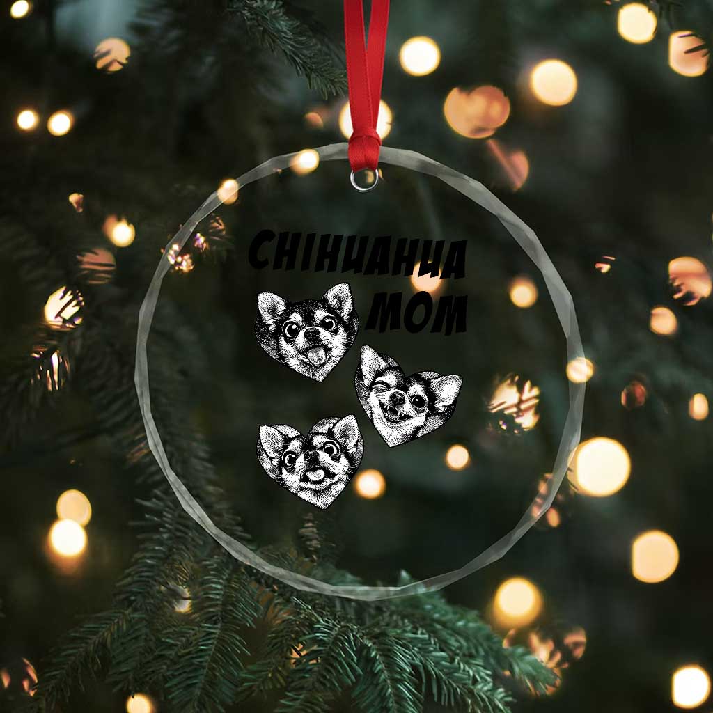 Proud Chihuahua Mom Crystal Glass Ornament Ankle Biter Dog Lover